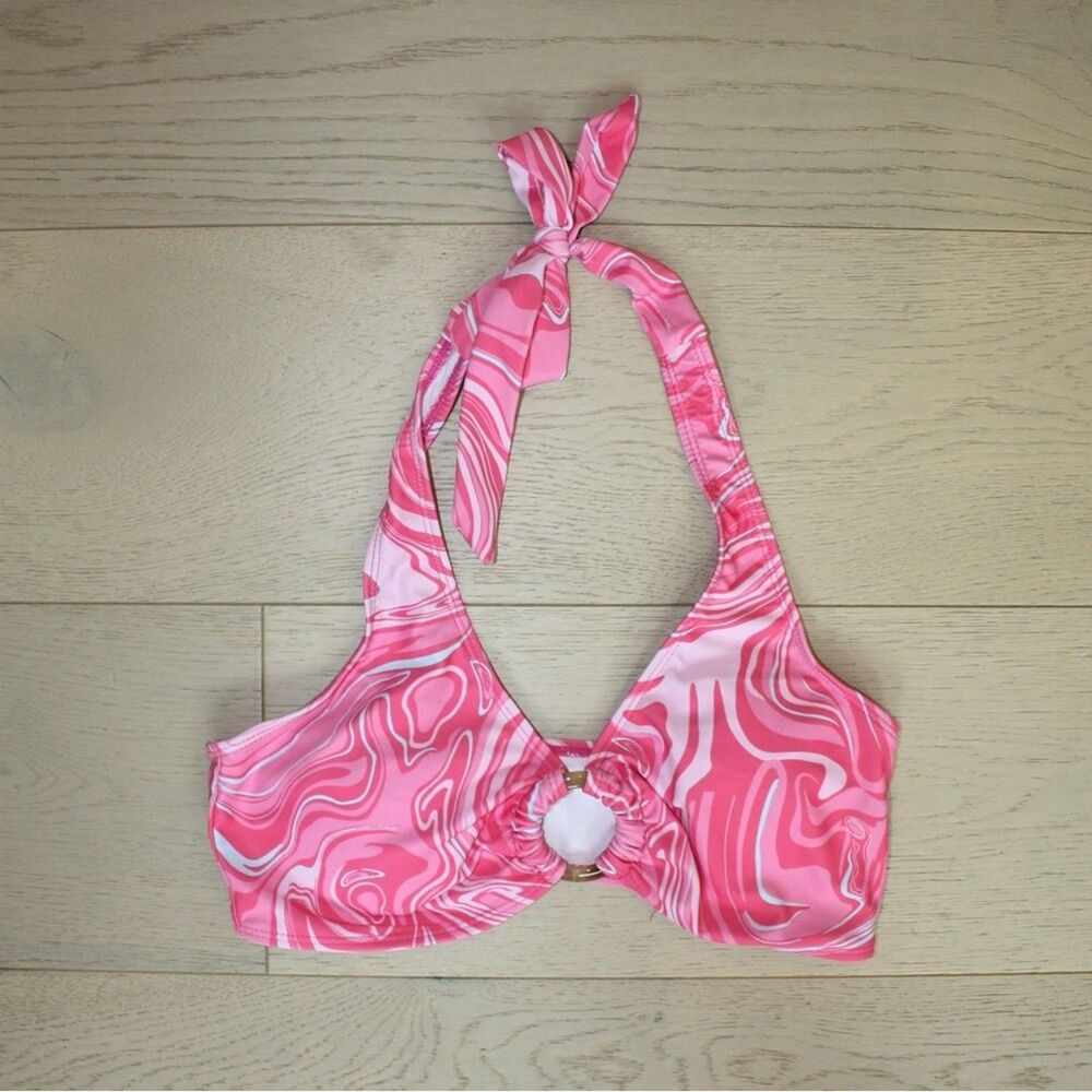 SHEIN Pink and White Swirl Bikini Top